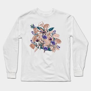 Wild flower bouquet illustration with marigold and Bachelor's button flowers Long Sleeve T-Shirt